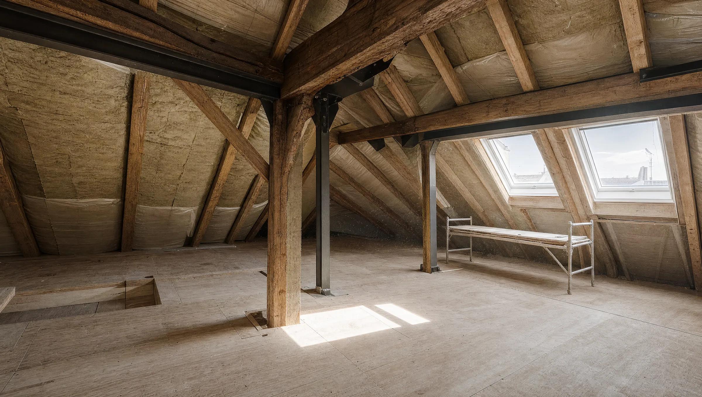 Dachgeschoss im Rohbau: Statik, Dämmung, neue Dachfenster